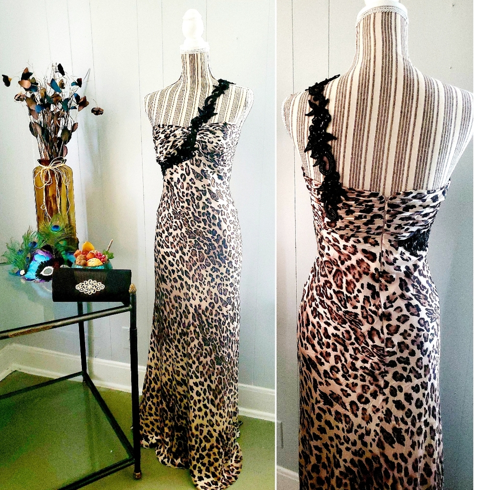 Leopard Print Silk Evening Gown